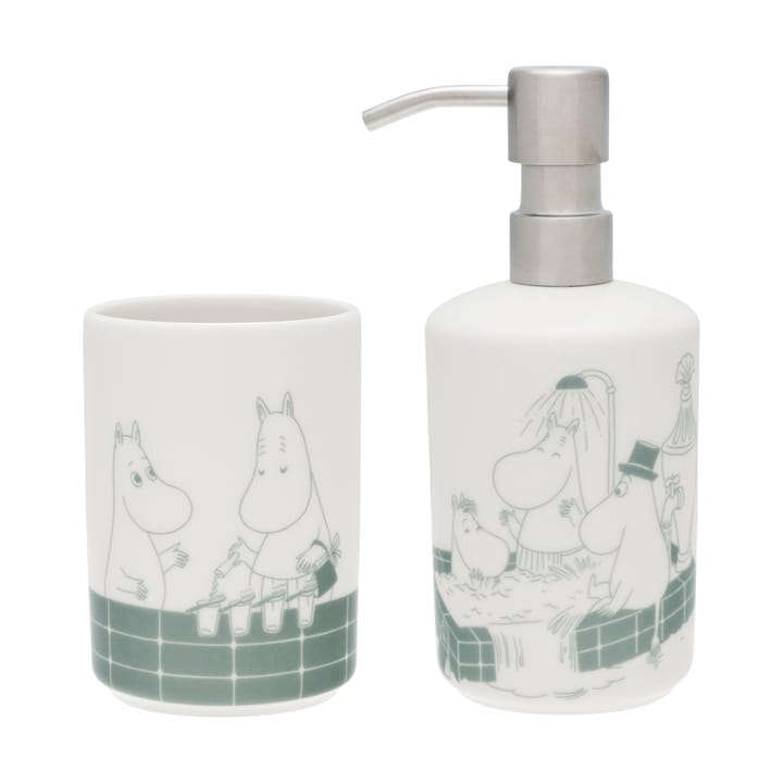 무민 비누 디스펜서 & 칫솔 거치대 세트 - Bath time green-white - Moomin Arabia | 무�민 아라비아