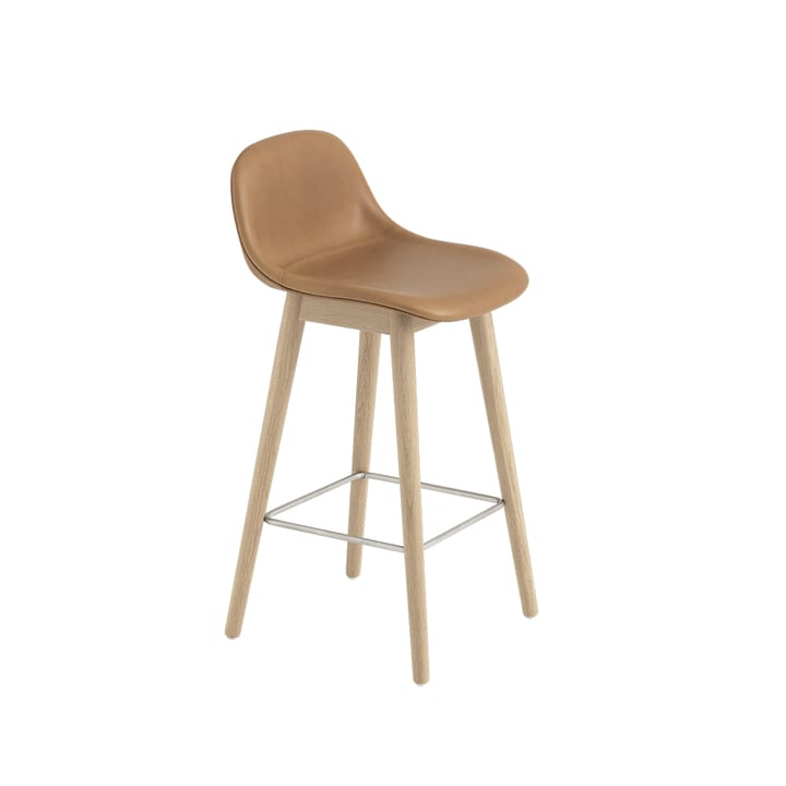 파이버 바 스툴, 우드 레그 65 cm - Leather refine cognac-oak legs - Muuto | 무토