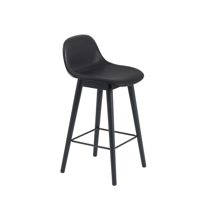 파이버 바 스툴, 우드 레그 75 cm - Leather black-black legs - Muuto | 무토