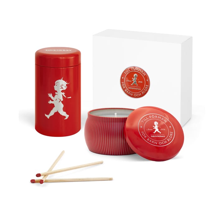 솔스티칸 기프트 박스 향초 + 성냥 튜브 - Red-scented candle cinnamon & orange - Solstickan Design | 솔스티칸 디자인